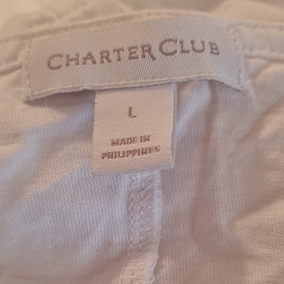 5/$15 Charter Club White Cuffed Sleeve Top with pom-poms on sleeves, Sz L, GUC - Picture 2 of 5